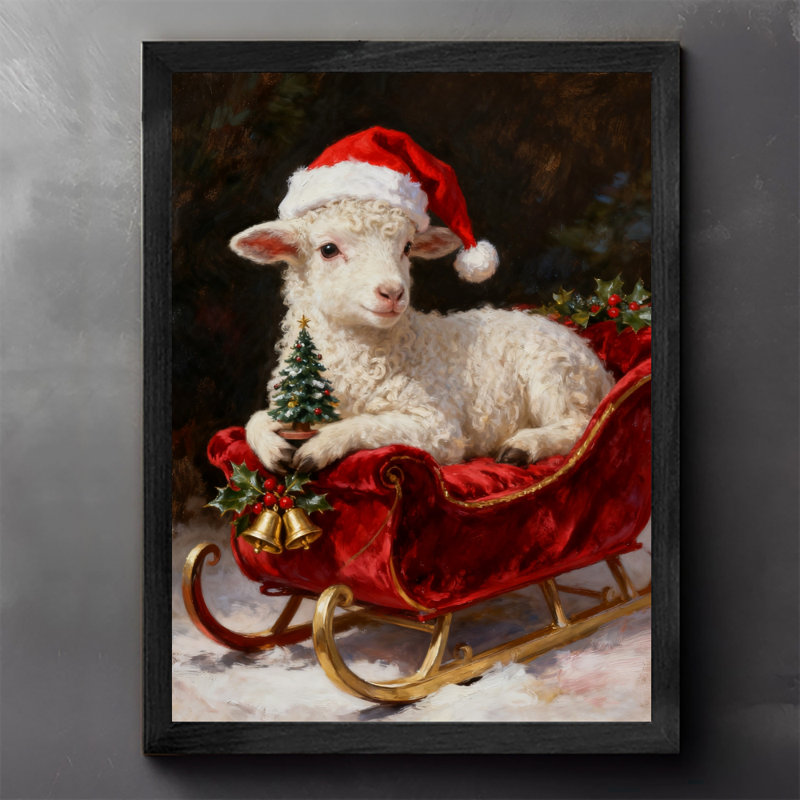 Art mural rétro noir avec agneau de Noël rétro, impressions encadrées, H 11 po x l 9 po
