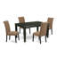 Ensemble de table de salle à manger 5 pièces comprenant une table de cuisine rectangulaire avec rallonge papillon et 4 chaises Parson en tissu de lin beige clair, 42 x 84 po, lin blanc-415812048-415812049