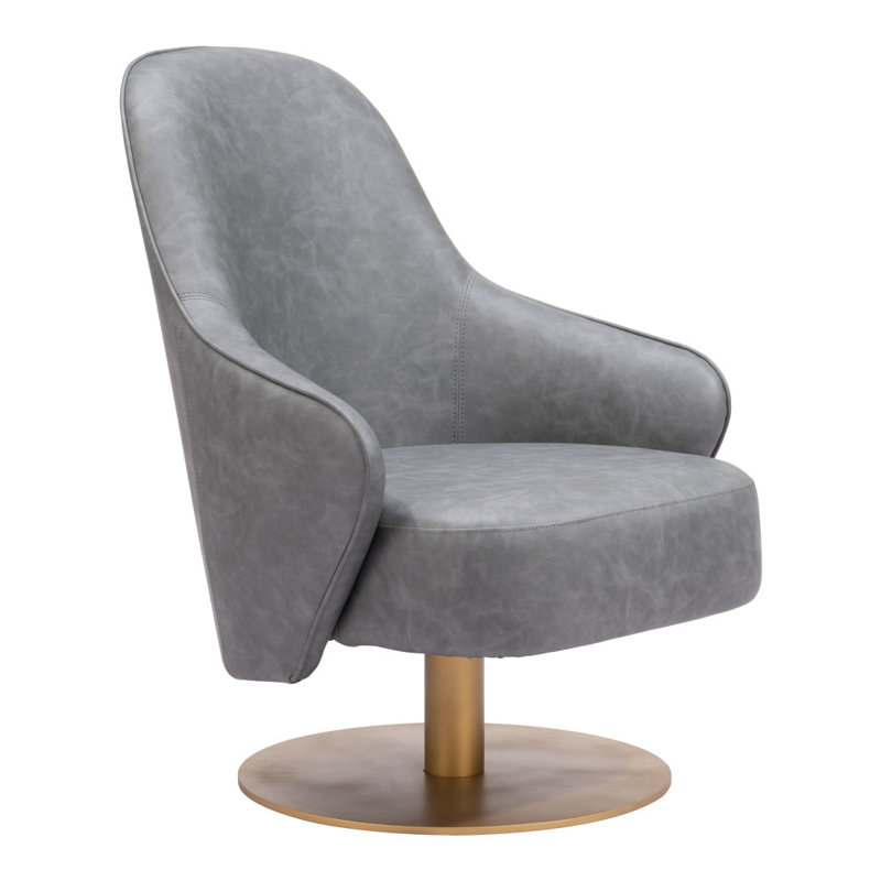 Fauteuil pivotant en similicuir 28 po Rania, Polyuréthane gris