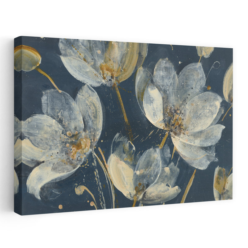 Jardin translucide contemporain abstrait bleu floral beige brun, H 36 po x l 24 po