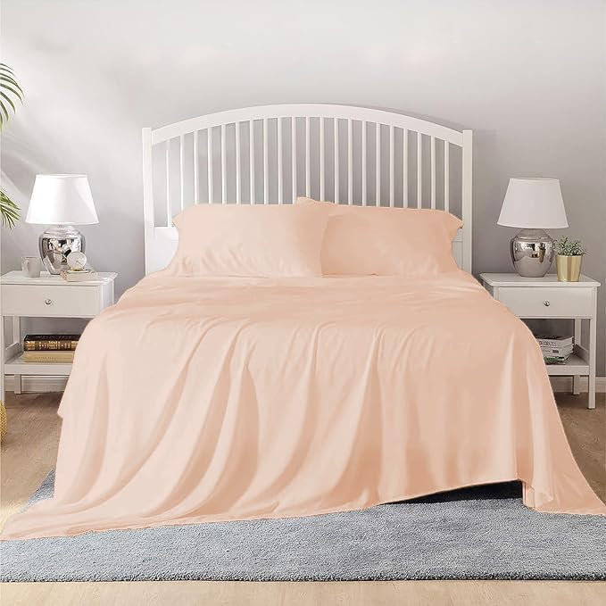 100% Egyptian Cotton Twin Size Sheet Set 1000 Thread Count Luxury Ultra Soft Bed Sheets Fits Mattress Upto 18" Inch Deep Pocket, Twin Size - Blush Solid