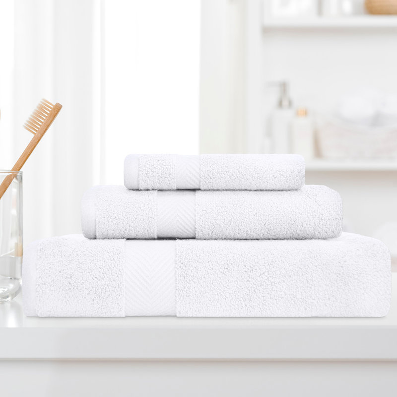 Hamachi Zero-Twist White Cotton 3 Piece Towel Set