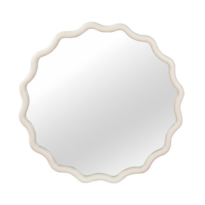 Wavy Round Solid Wood Frame Decorative Mirror,For Bedroom, Bathroom, Living Room, Entryway