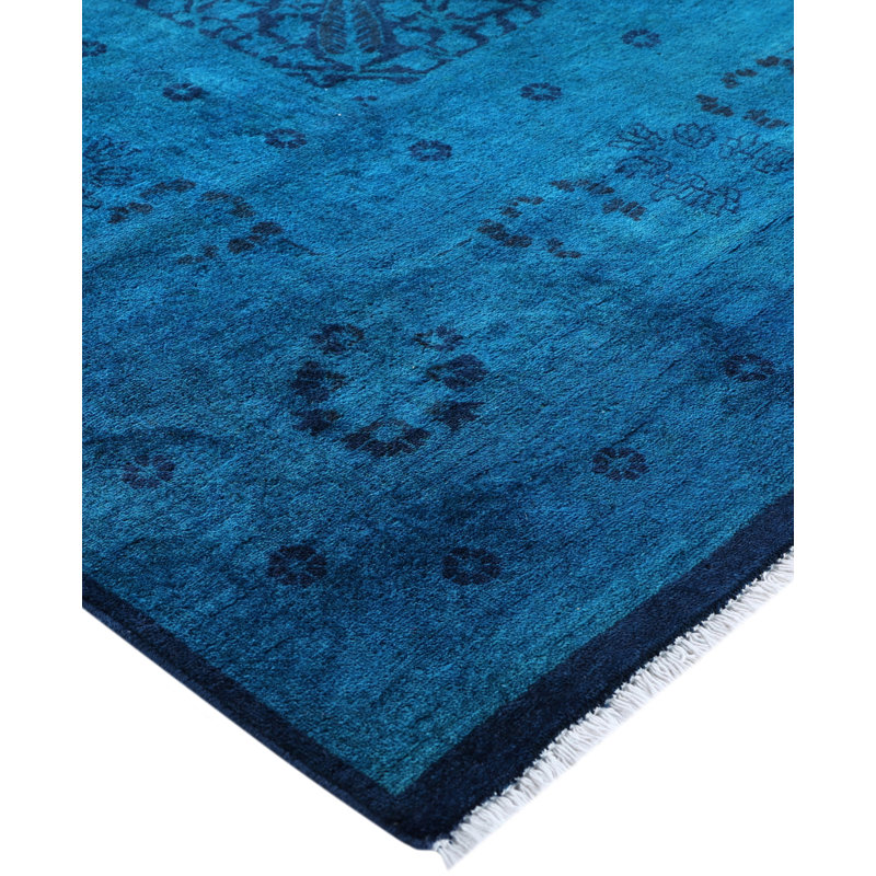Overdyed Hand-Knotted Wool Modern-Contemporary Blue Area Rug 10' 1" x 13' 10"