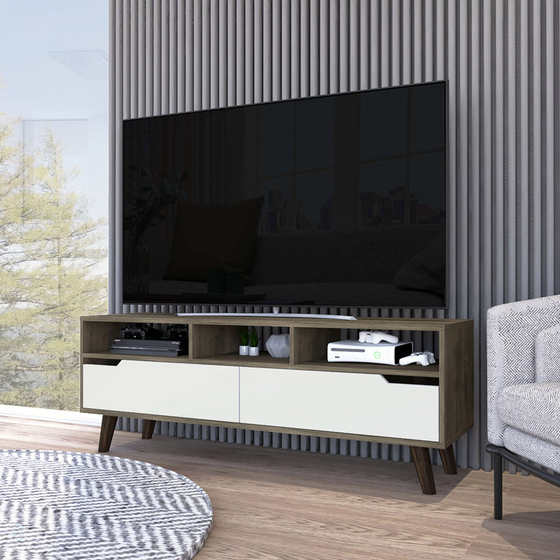 Meuble télé 2 tiroirs 3 tiroirs Noyer foncé et blanc