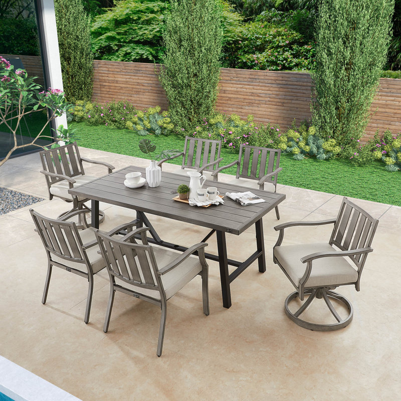 Azur Patio 6 Person Rectangular Dining Set With Sunbrella® Cushions