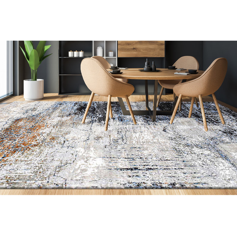 Hand Knotted Abstract Area Rug in Gray/Black, Rectangle 8' x 10'