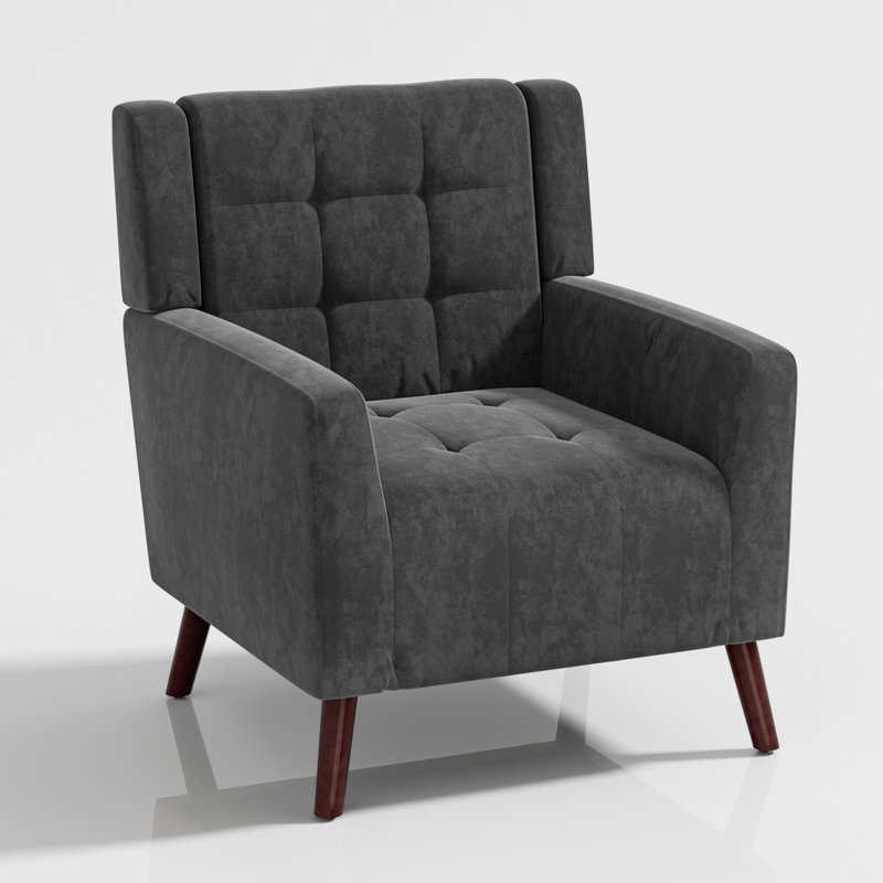 Chaise d'appoint moderne avec fauteuil capitonné et capitonné, Mélange de lin gris