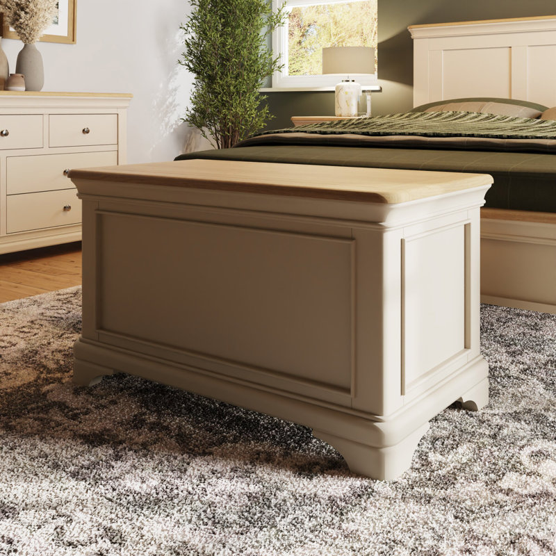 Joulon Ottoman Blanket Box. 91cm Wide. Solid Wood. Oak Top. Fully Assembled., Cream