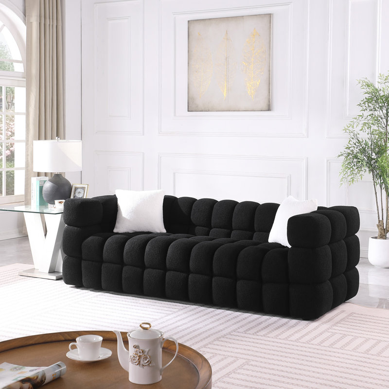 Upholstered 84.25'' Sofa, Black, 26.8" H x 84.25" W x 36" D