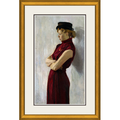 «Lady in Red 1» - Peinture encadrée sur papier