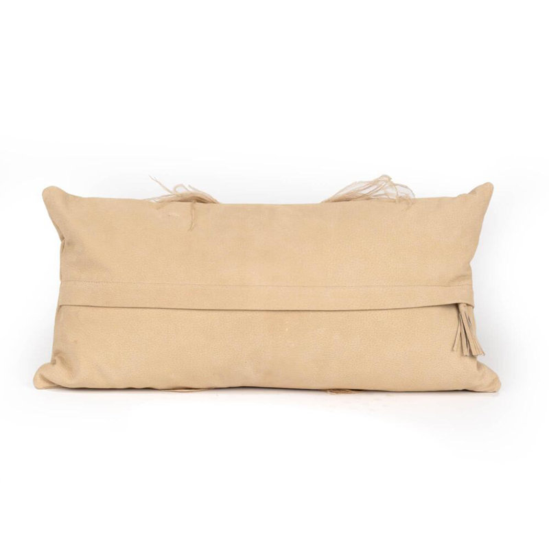 Feather Trim Suede Lumbar Pillow, Cream