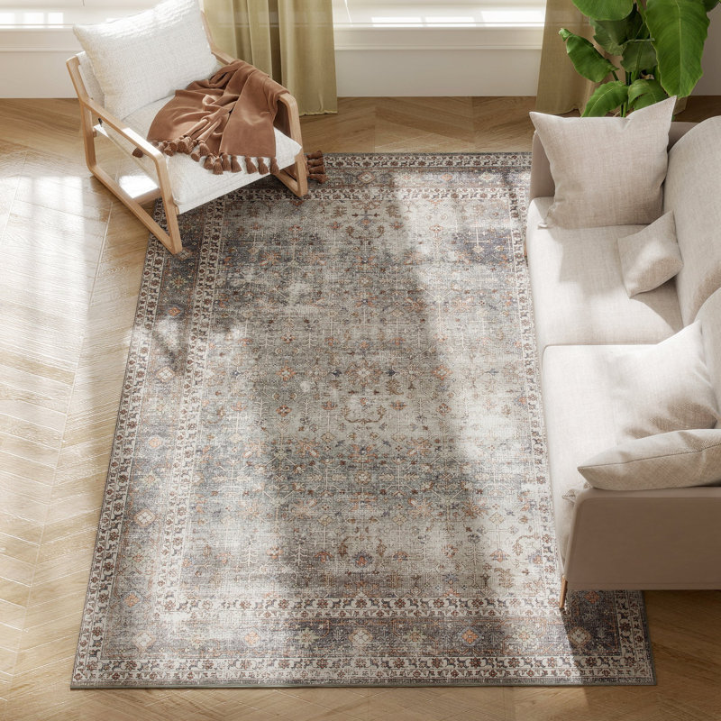 Area Rug  , Machine Washable Rug, Non-Slip Traditional Floor Cover Foldable Carpet for Living Room, Bedroom, Dining Room, Dark Mixed-Brown
