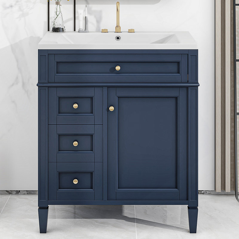Meuble-lavabo de 30 po avec lavabo supérieur, meuble-lavabo moderne avec 2 tiroirs et tiroir escamotable, meuble-lavabo simple