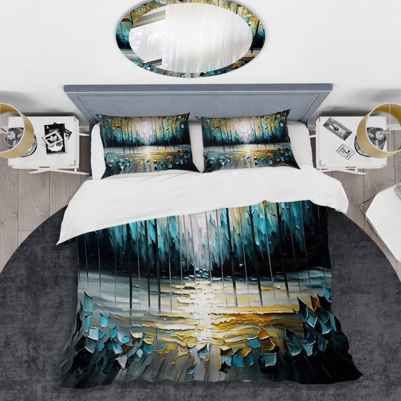 Abstract Nature Trees Painting II - Modern Duvet Cover Set, Twin Duvet Cover + 1 Standard Sham