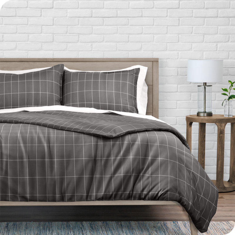 Grid Modern & Contemporary Duvet Cover, Oversized Queen Duvet Cover + 2 Standard Shams, Gray/White