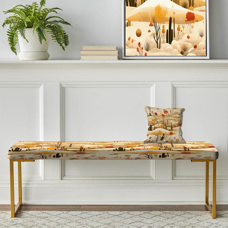 Cactus Desert Dreams Boho Pattern III - Floral Upholstered Gold Bench