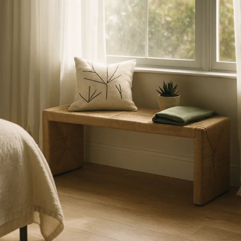 Banc d'appoint Koe, cadre en jute tissé à la main de 49 po de largeur
