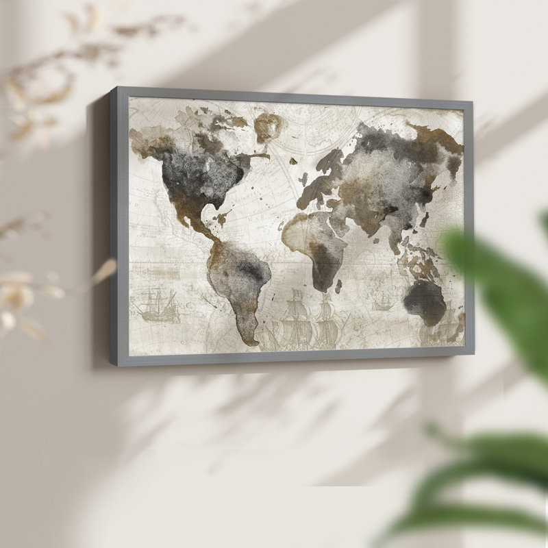 Antique Map -Framed Print - Restickable, Gray