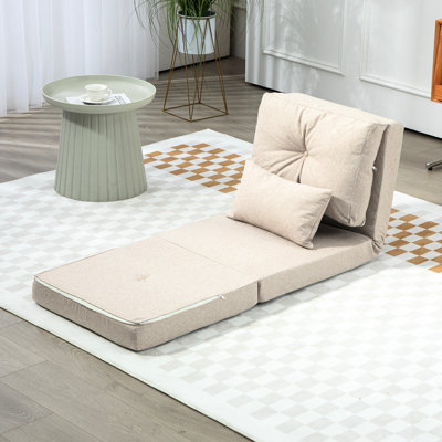 Lit de salon pliant et rembourré pour la maison: tissu d'ameublement en lin beige réglable