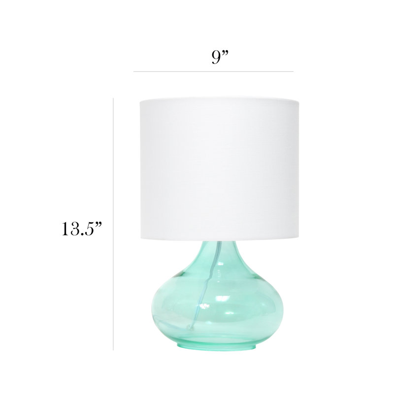 Aqua Glass Gourd Nightstand Lamp with White Barrel Shade