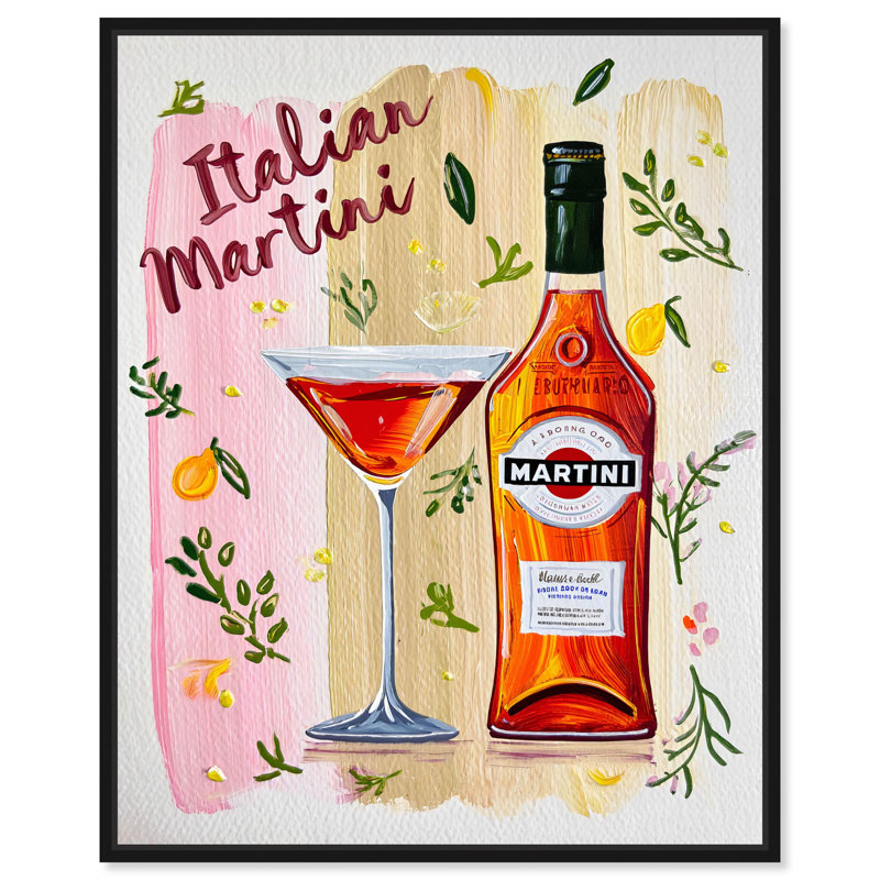 Italian Martini Canvas Print Retro Summer Prints by Art Remedy, 21" H x 17" W, Black Frame