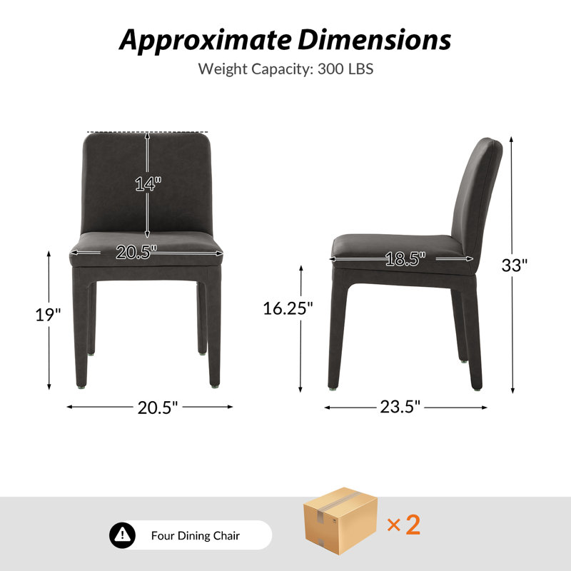Arria 33”H Modern Faux Leather Dining Chair With Curved Backrest (Set of 4), Charcoal