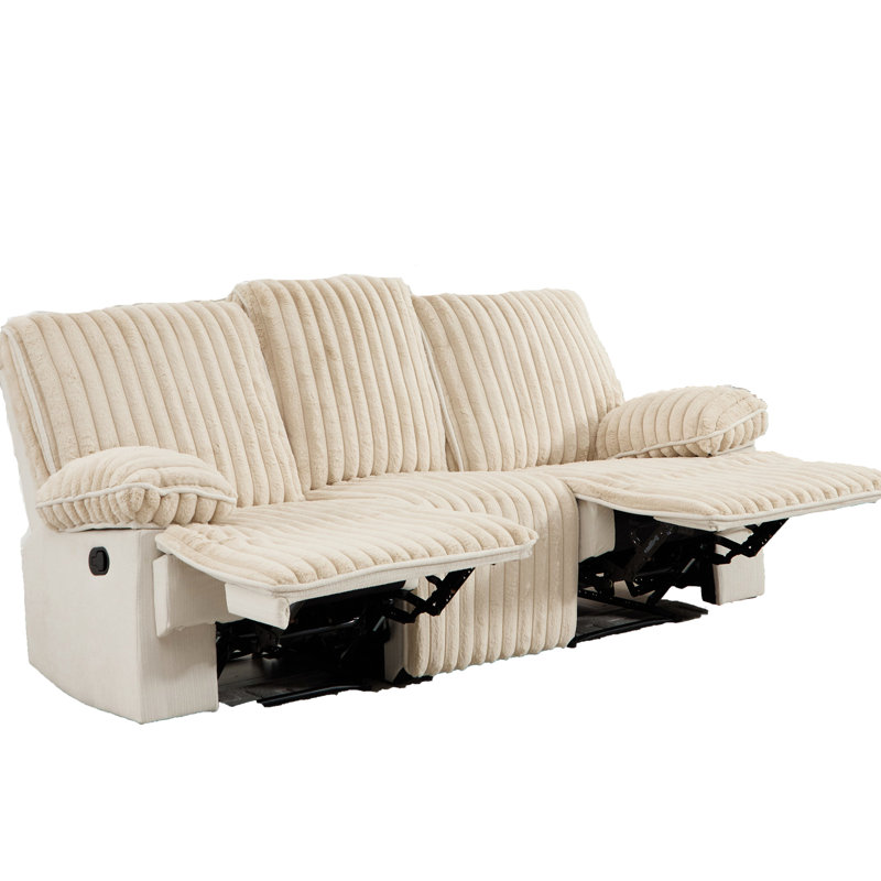 Velours côtelé manuel inclinable à 6 places, beige, conception murale pour petits espaces, coussins larges et hauts, compact, confortable