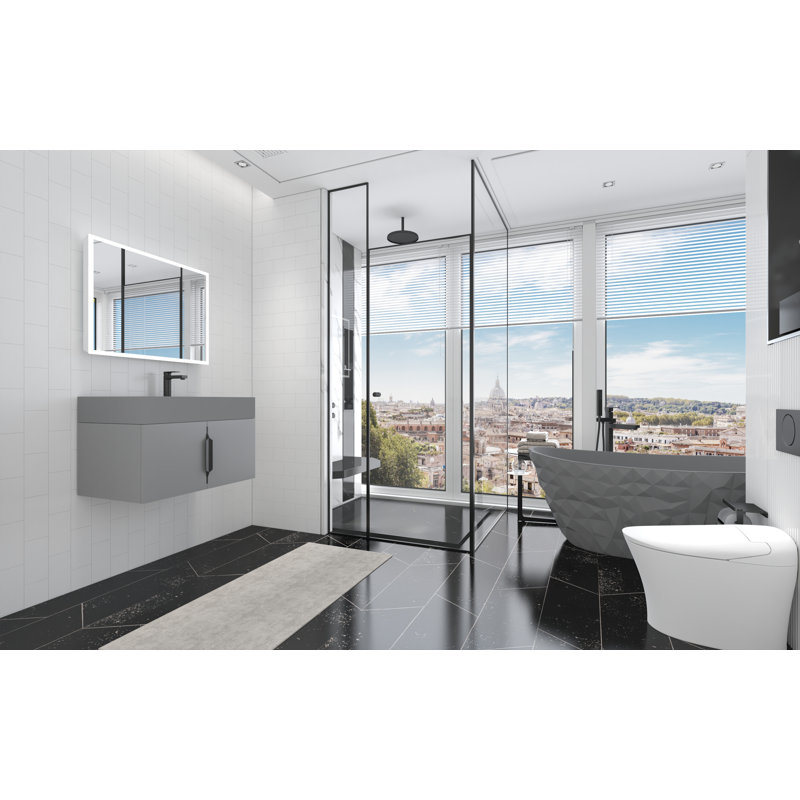 Ensemble de meuble-lavabo mural simple 30 po avec surface solide Amazon, Gris, Noir, Gris
