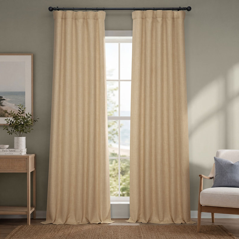 Ottis Faux Linen Room Darkening Curtain Panel, Birch, 50" W x 96" L