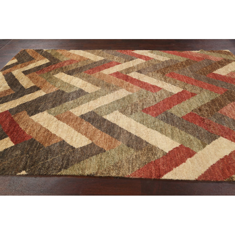 Tapis de style oriental à chevrons moderne noué à la main 8 x 12