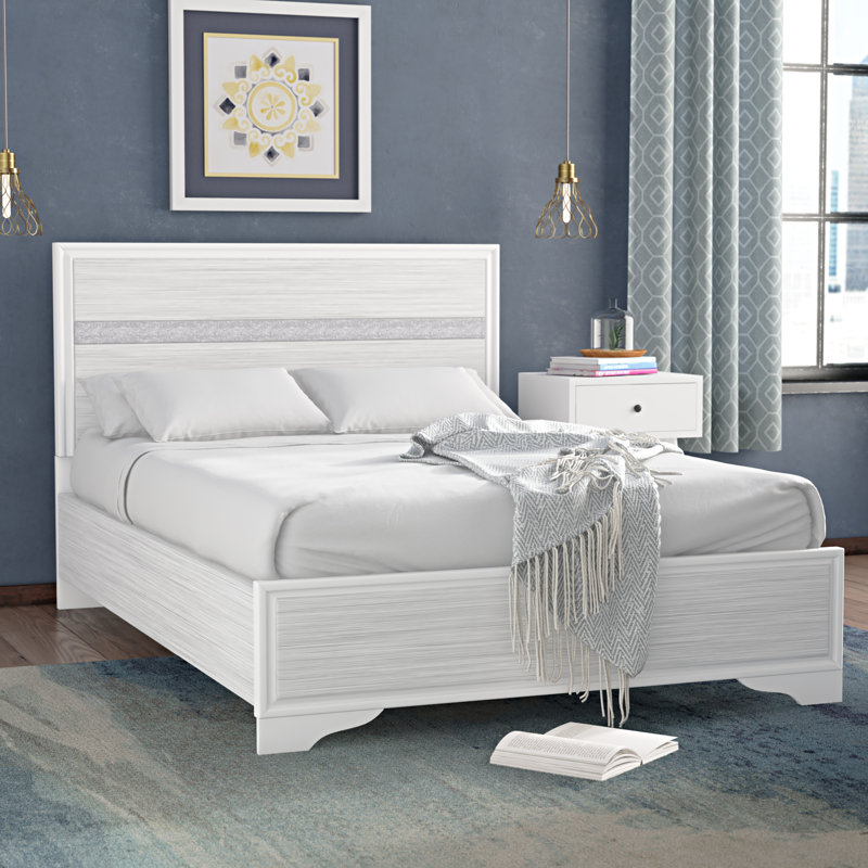 Luftar Bed, Platform Bed, Bed Frame, White, Twin