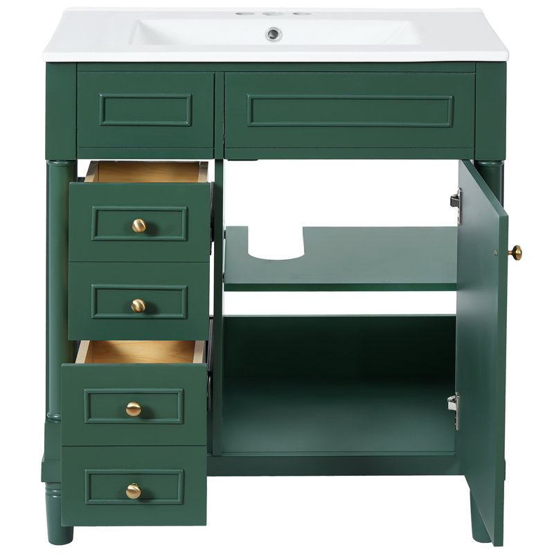 Meuble-lavabo de 30 po avec lavabo, 2 tiroirs, porte, esthétique moderne, rangement réglable, meuble-lavabo autoportant de 30 po avec caractéristiques pratiques, teinture