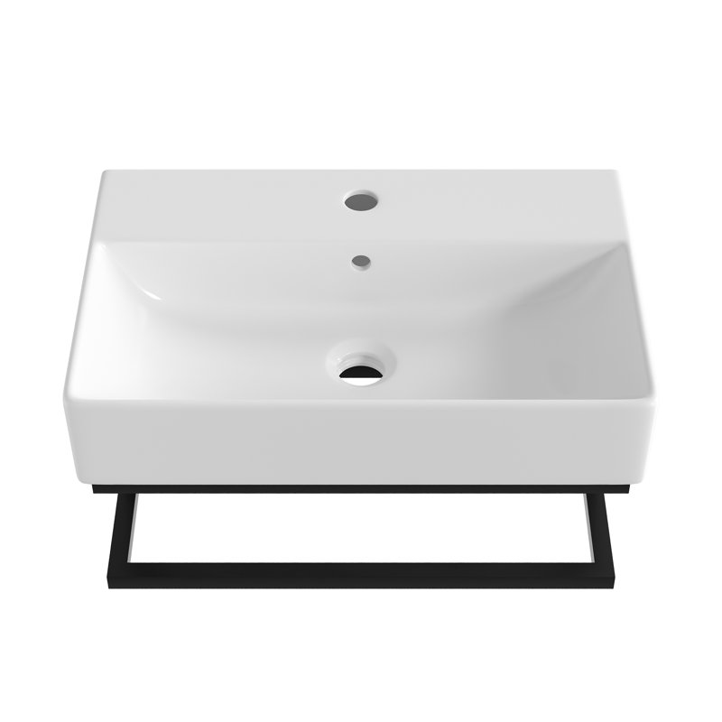 DeerValley 568 x 360 x 130mm  Wall Mounted Rectangular Sink with Black Towel Bar & Overflow