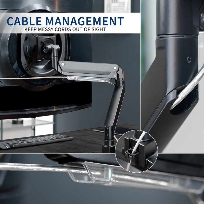 VIVO Black Clamp-On Pneumatic Spring Ultrawide Monitor and TV Mount