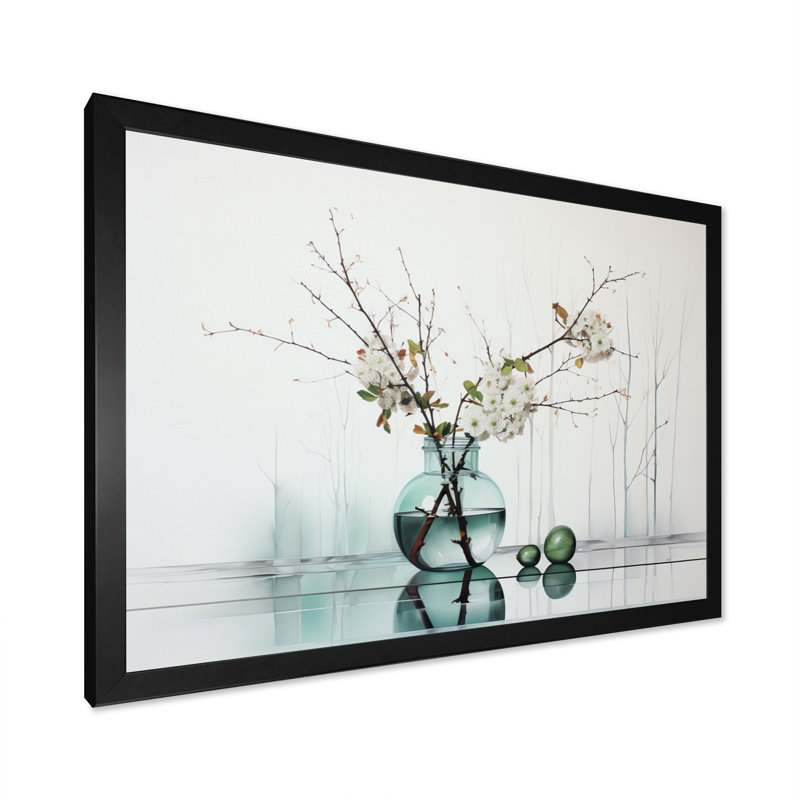 Reflections and Simplicity Vase II sur toile, Cadre simple noir, H 34 po x l 44 po x P 1,5 po