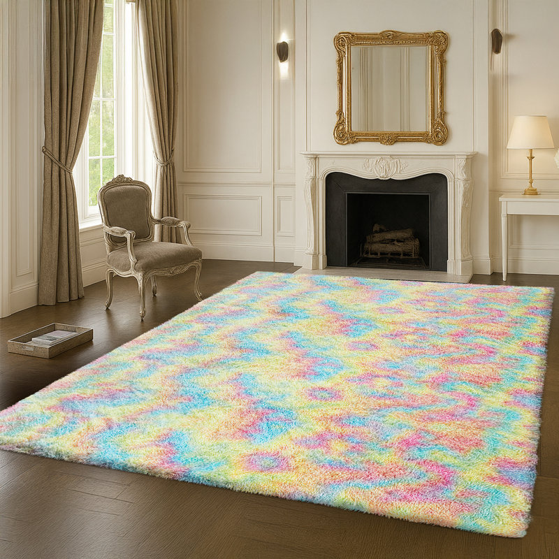 Vibrant Multi-Tone Abstract Rainbow Shag Area Rug - Soft Microfiber Easy-Care Design, Rectangle 120 x 170 cm