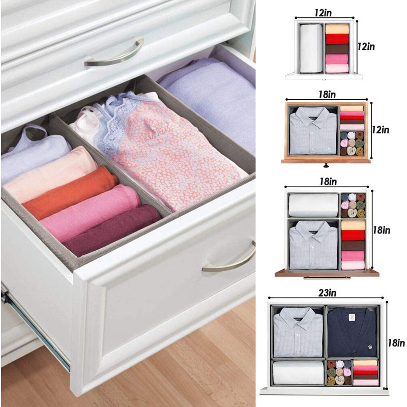 Organisateur de tiroir de sous-vêtements pliable, séparateurs de placard, boîte de rangement pour vêtements, chaussettes (6 bacs, gris)