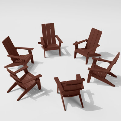Chaise Adirondack d'extérieur moderne en plastique / résine pour chaise haute de tout genre avec support pour gobelet (SIX ENSEMBLES)