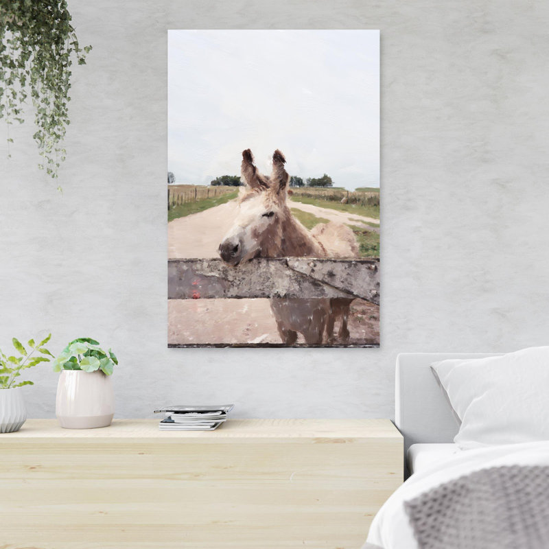 «A Beige Mule By Fence», reproduction d'art graphique sur toile tendue, H 36 po x l 24 po