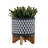 Ceramic 8" Aztec Planter on Wooden Stand, Gray-1555500736
