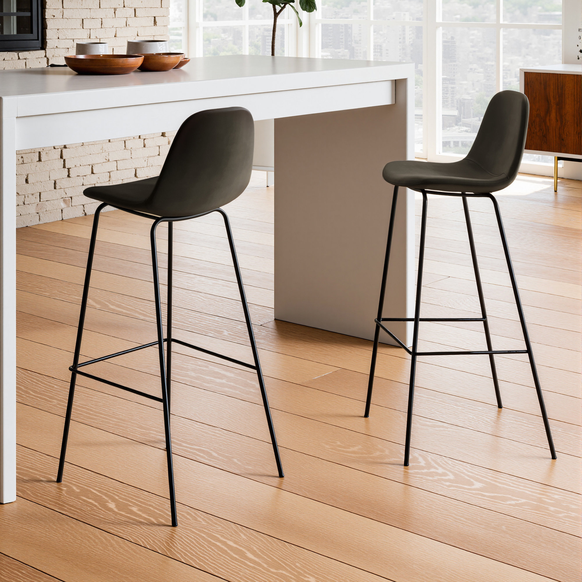 Kody Upholstered Bar & Counter Stool, Bella Smoke Performance Velvet, Bar Stool (30.5" Seat Height)