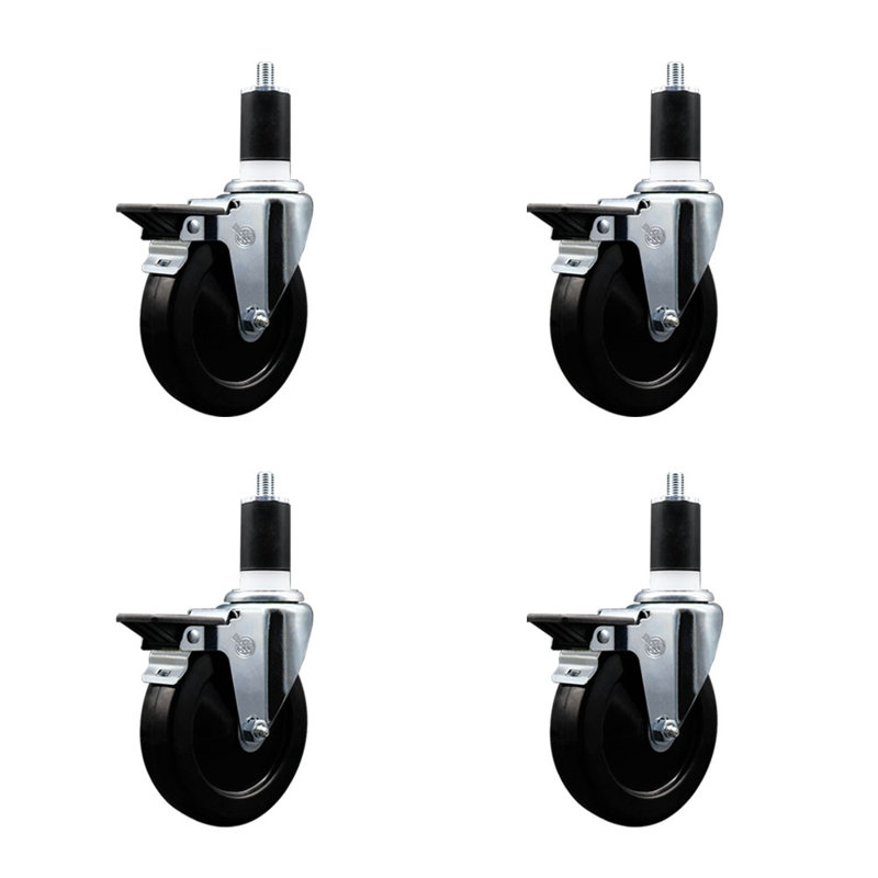 Ensemble de roulettes extensibles pivotantes en caoutchouc dur avec frein SCC PLB 5 po x 1-1 / 2 po