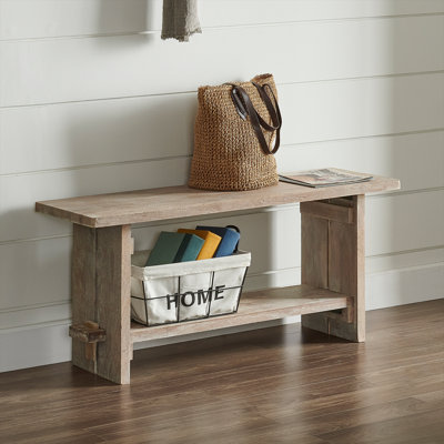 Castleton 40" Wide Industrial Rustic Farmhouse Solid Wood Bench With 1 Open Shelf by Alaterre