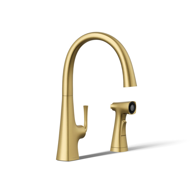 Graze Kitchen Sink Swing Spout Faucet With Sidespray, Vibrant Brushed Moderne Brass