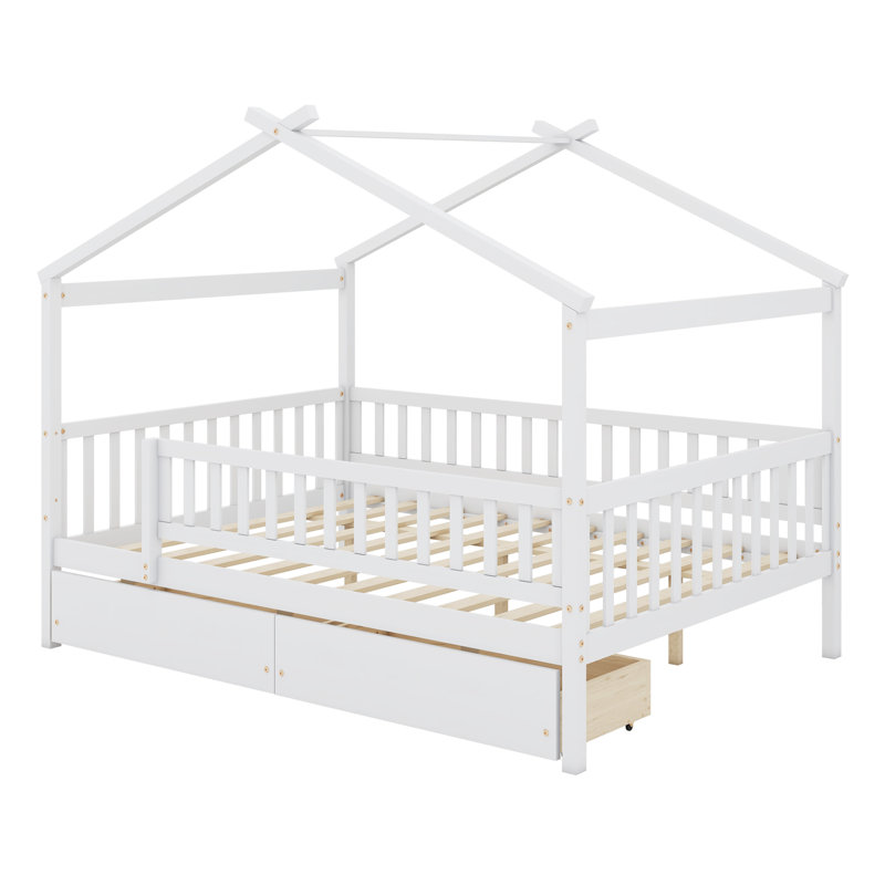 Lit en bois avec deux tiroirs, Blanc