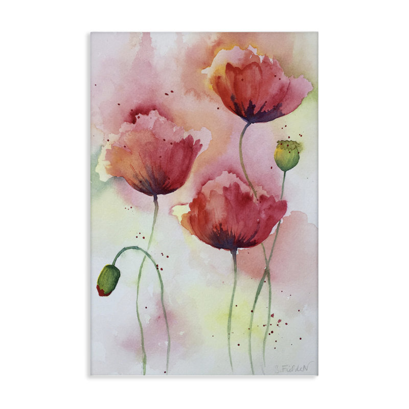 Coquelicots rouges avec toile mouchetée, design par Stephanie Fielden, H 24 po x l 16 po