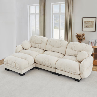 Canapé 100% confortable en forme de L avec repose-pieds 100 po Chenille