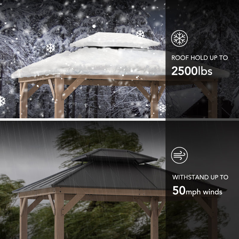 Sunjoy 10 x 12 ft. Cedar Wood Gazebo with Dark Brown Steel Roof
