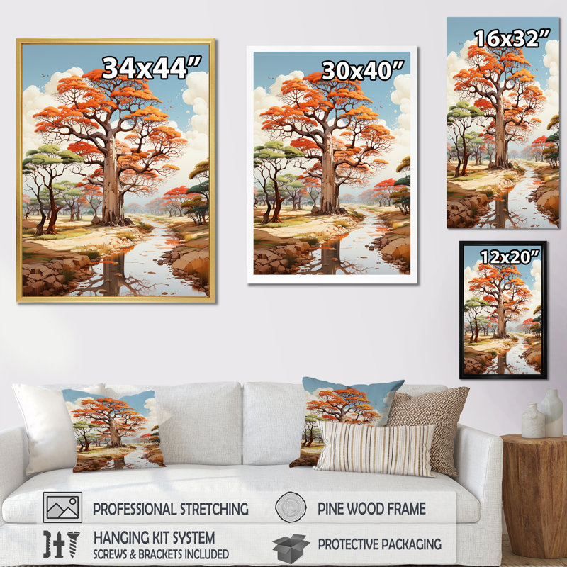 Représentation transparente d'un baobab sur toile, H 32 po x l 16 po x P 1 po, Toile tendue